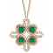 Collier trèfle 18 pouces en or rose 14 carats, émeraude de laboratoire et diamants (0,05 carat au total)