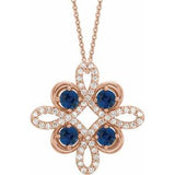 Collier trèfle 18 pouces (45,7 cm) en or rose 14 carats, saphir bleu naturel et diamants naturels (0,05 carat au total)