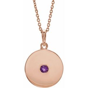 Collier en or 14 carats avec disque d'améthyste naturelle rose, 40-45 cm