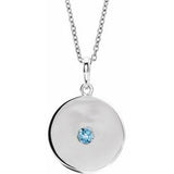 Collier en platine avec disque d'aigue-marine naturelle, 40-45 cm