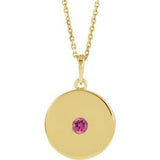 Collier avec disque en tourmaline rose naturelle jaune 14 carats, 40-45 cm