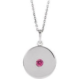 Collier en argent sterling avec disque de tourmaline rose naturelle, 40-45 cm