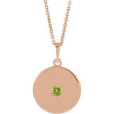 Collier en or rose 14 carats avec pendentif en péridot naturel et disque, 40-45 cm (16-18 pouces).