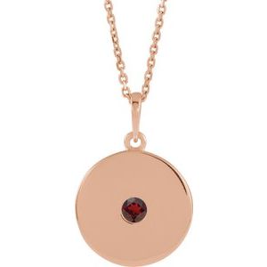 Collier en or rose 14 carats avec disque de grenat naturel du Mozambique, 40-45 cm