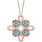 Collier trèfle 18 pouces en or rose 14 carats, zircon bleu naturel et diamants naturels (0,125 carat au total), 45,7 cm (18 pouces).