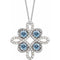 Collier en platine, aigue-marine naturelle et diamants naturels (0,25 carat au total), motif trèfle, 45,7 cm (18 pouces).