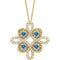 Collier trèfle en or jaune 14 carats, aigue-marine naturelle et diamants naturels (0,25 carat au total), 45,7 cm (18 pouces).