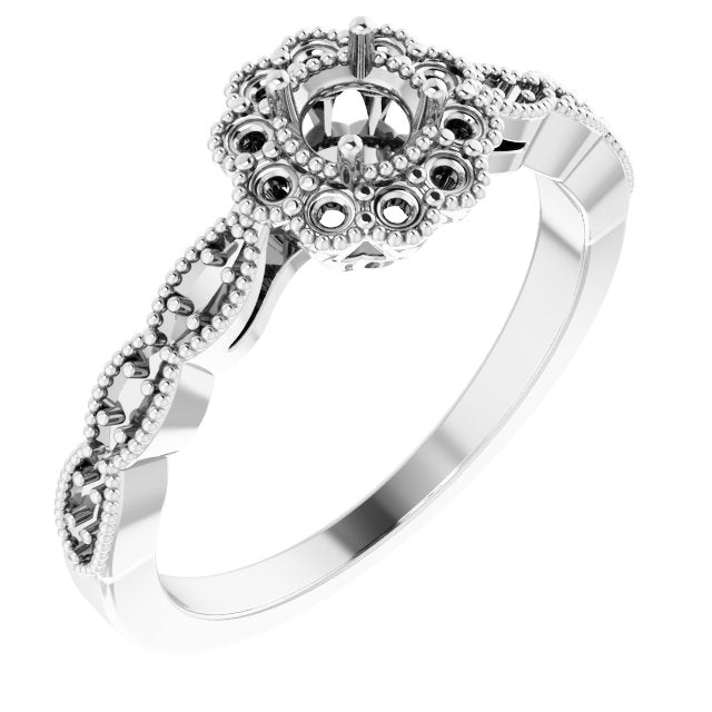Bague de montage ronde de style halo de 4,1 mm en or blanc 14 carats