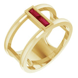 Bague en or 14 carats avec rubis naturel jaune et espace négatif