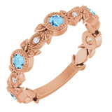 Bague en forme de feuille ornée d'une aigue-marine rose naturelle 14 carats et de diamants naturels (0,03 carat au total).