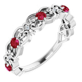 Bague en argent sterling ornée d'un rubis naturel et de diamants naturels (0,02 carat au total).
