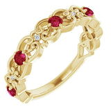 Bague volute en or 14 carats sertie d'un rubis jaune naturel et de diamants naturels (0,02 carat au total).