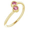Bague deux pierres en or jaune 14 carats et tourmaline rose naturelle