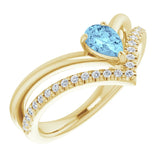 Bague en or 14 carats avec aigue-marine naturelle jaune et diamants naturels (0,25 carat au total).