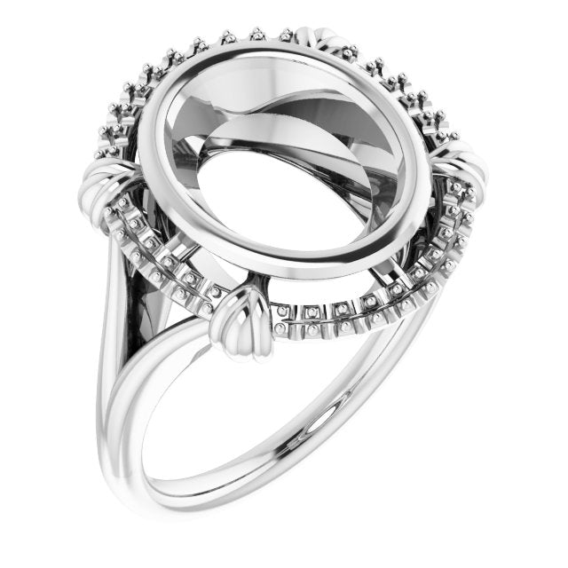 Bague de montage ovale 11x9 mm en or blanc 14 carats