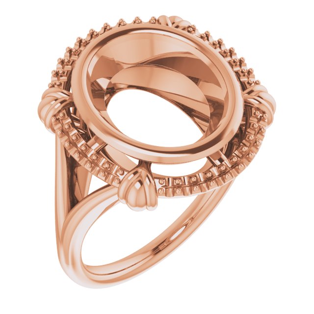 Bague ovale en or rose 14 carats, 12 x 10 mm