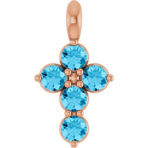 Pendentif croix en aigue-marine rose naturelle 14 carats