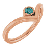 Bague en V sertie d'alexandrite rose 14 carats de synthèse