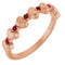 Bague empilable en or rose 14 carats avec rubis naturel en forme de cœur