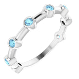 Bague barre en platine sertie d'aigue-marine naturelle