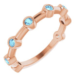 Bague barrette sertie d'une aigue-marine rose naturelle 14 carats