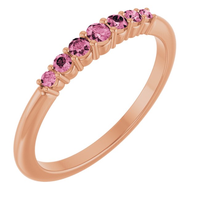 Bague empilable en or rose 14 carats et tourmaline rose naturelle