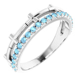 Bague croix empilable en argent sterling et aigue-marine naturelle