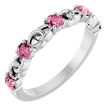 Bague empilable en or blanc 14 carats et tourmaline rose naturelle