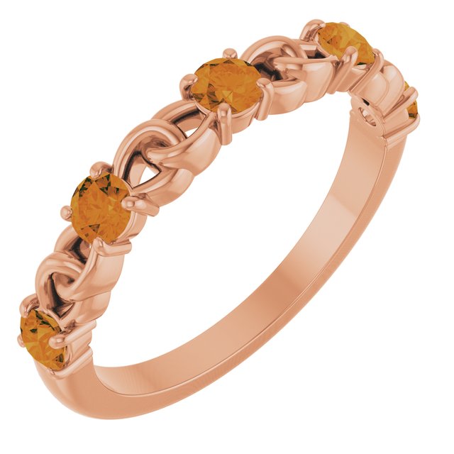 Bague empilable en or rose 14 carats et citrine naturelle