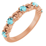Bague empilable en or rose 14 carats et zircon bleu naturel