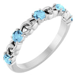 Bague empilable en platine et aigue-marine naturelle