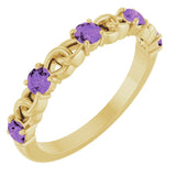 Bague empilable en or jaune 14 carats et améthyste naturelle