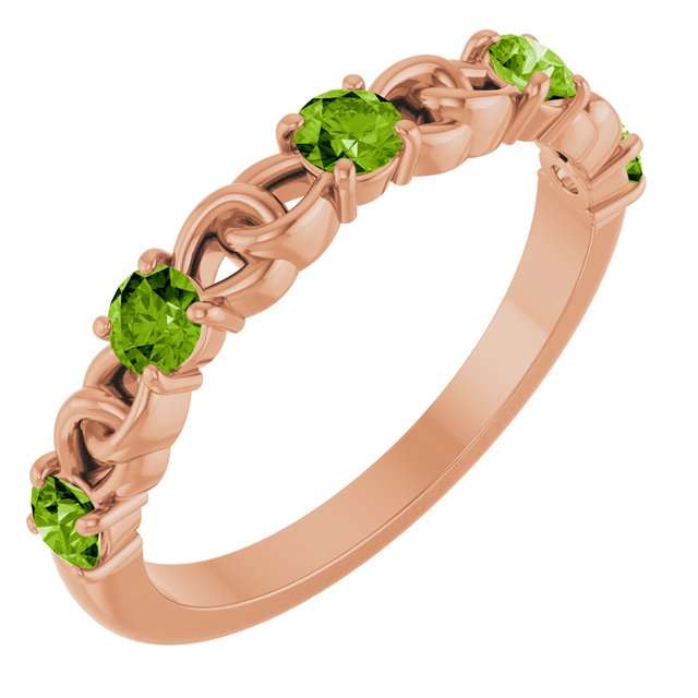 Bague empilable en or rose 14 carats et péridot naturel