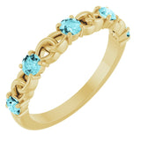 Bague empilable en or jaune 14 carats et zircon bleu naturel