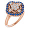 Bague en or rose 14 carats, saphir bleu naturel et diamants naturels (0,3 carat au total)