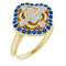 Bague en or jaune 14 carats, saphir bleu naturel et diamants naturels (0,3 carat au total).