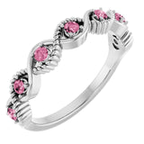 Bague empilable en or blanc 14 carats et tourmaline rose naturelle