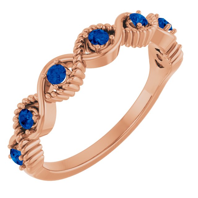 Bague empilable en or rose 14 carats et saphir bleu naturel
