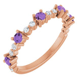 Bague en or 14 carats avec améthyste rose naturelle et diamants naturels (0,25 carat au total).
