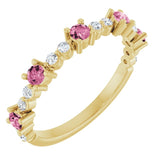 Bague en or jaune 14 carats avec tourmaline rose naturelle et diamants naturels (0,25 carat au total).