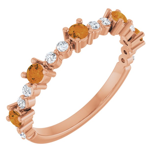 Bague en or 14 carats avec citrine rose naturelle et diamants naturels (0,25 carat au total).