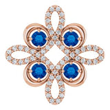 Pendentif trèfle en or rose 14 carats, saphir bleu naturel et diamants naturels (0,25 carat au total)