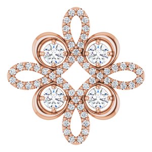 Pendentif trèfle en or rose 14 carats serti de diamants naturels (3/8 carat au total)