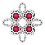 Pendentif trèfle en platine, rubis de laboratoire et diamants (0,25 carat au total)
