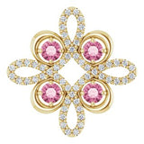 Pendentif trèfle en or jaune 14 carats, tourmaline rose naturelle et diamants naturels (0,25 carat au total)