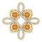 Pendentif trèfle en or 14 carats, citrine naturelle jaune et diamants naturels (0,25 carat au total).