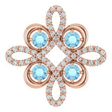 Pendentif trèfle en or rose 14 carats, aigue-marine naturelle et diamants naturels (0,25 carat au total)