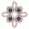 Pendentif trèfle en or rose 14 carats, saphir bleu de laboratoire et diamants (0,05 carat au total).