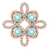Pendentif trèfle en or rose 14 carats, zircon bleu naturel et diamants naturels (0,25 carat au total).