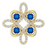 Pendentif trèfle en or jaune 14 carats, saphir bleu de laboratoire et diamants (0,25 carat au total).